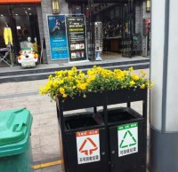環(huán)衛(wèi)分類垃圾桶上栽花，成為城市風(fēng)景線