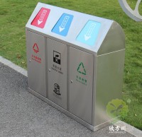 戶外學(xué)校帶蓋三分類不銹鋼垃圾桶