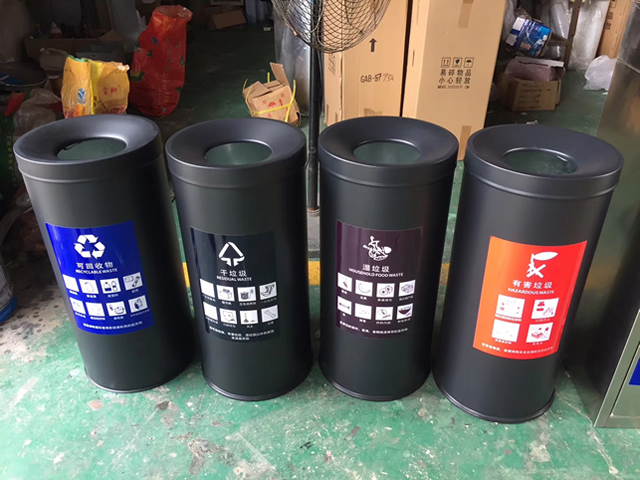 室內立式直投口烤漆不銹鋼分類垃圾桶